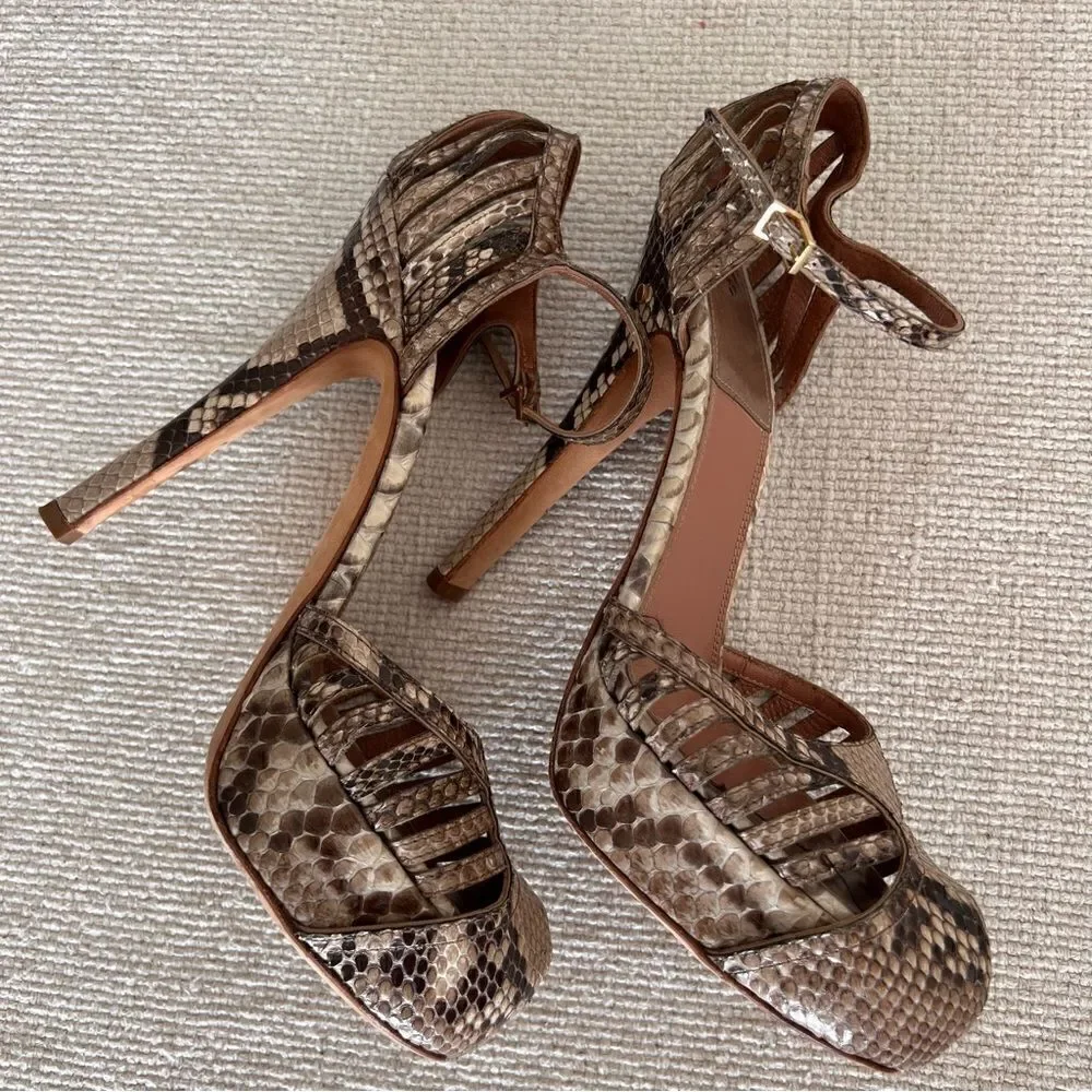LAURENCE DECADE Paris Snakeskin Leather Platform Ankle Strap Heels Size 37